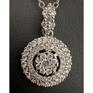 Round Sterling Silver Pavé Crystal Medallion Pendant Necklace